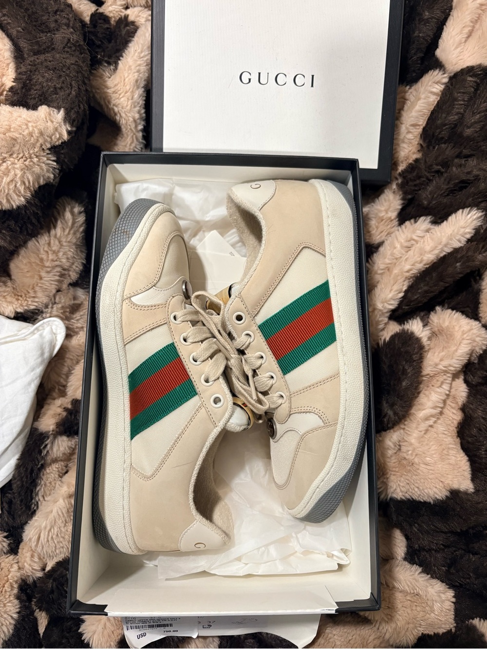 Gucci Cream and Beige Suede Sneakers